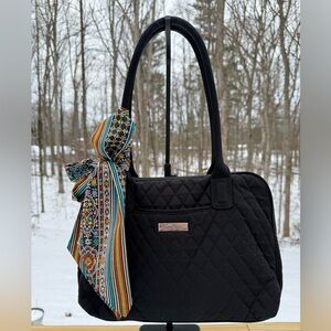 EUC Vera Bradley Black Quilted Shoulder Bag with Multicolor Scarf